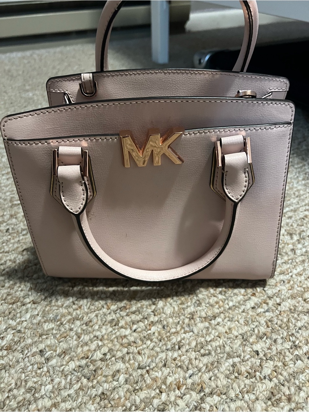 Michael Kors Blush Pink Leather Top-Handle Satchel with Gold MK Emblem